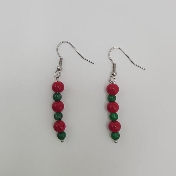 Handmade Earrings with Crystal, Red Coral, and Moonstone – 2" Dangle - Picture 4 of 10